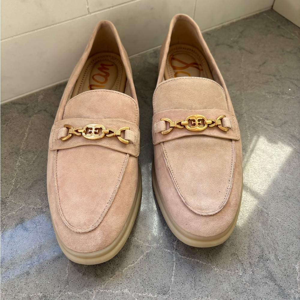 Sam Edelman Loraine Platform Loafers Pink Suede Gold Hardware Size 5.5 - Picture 2 of 6